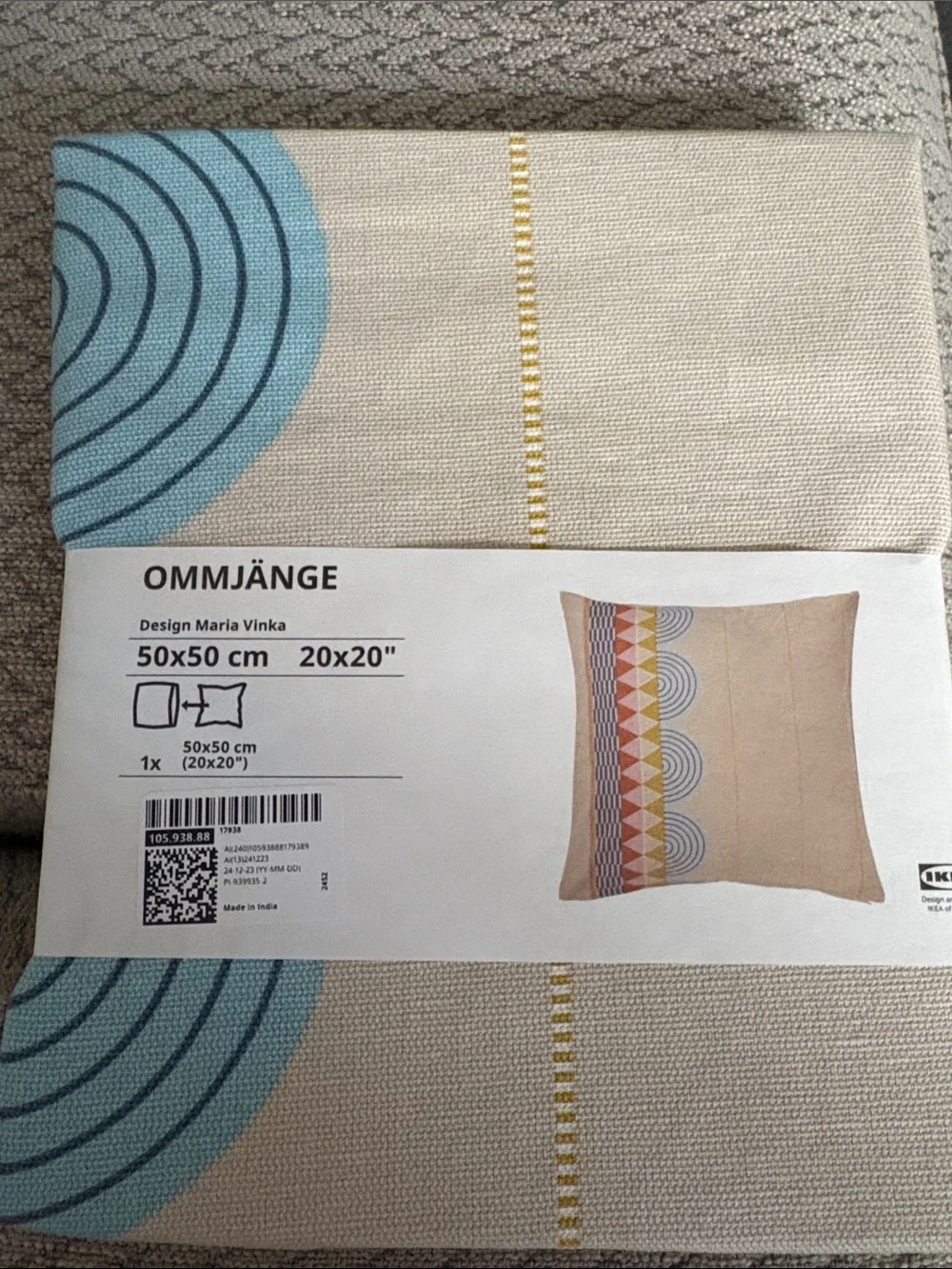 (2) IKEA OMMJÄNGE Pillow Cover - Light Blue & Beige with Yellow Stitch